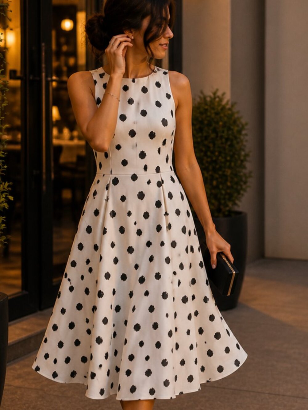 The Moon Polka Dot Fit & Flare Dress Black White Sleeveless Party Size S Chic
